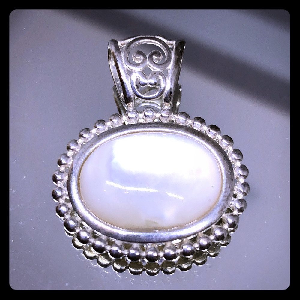 Sterling Silver Mother of Pearl Filigree Pendant